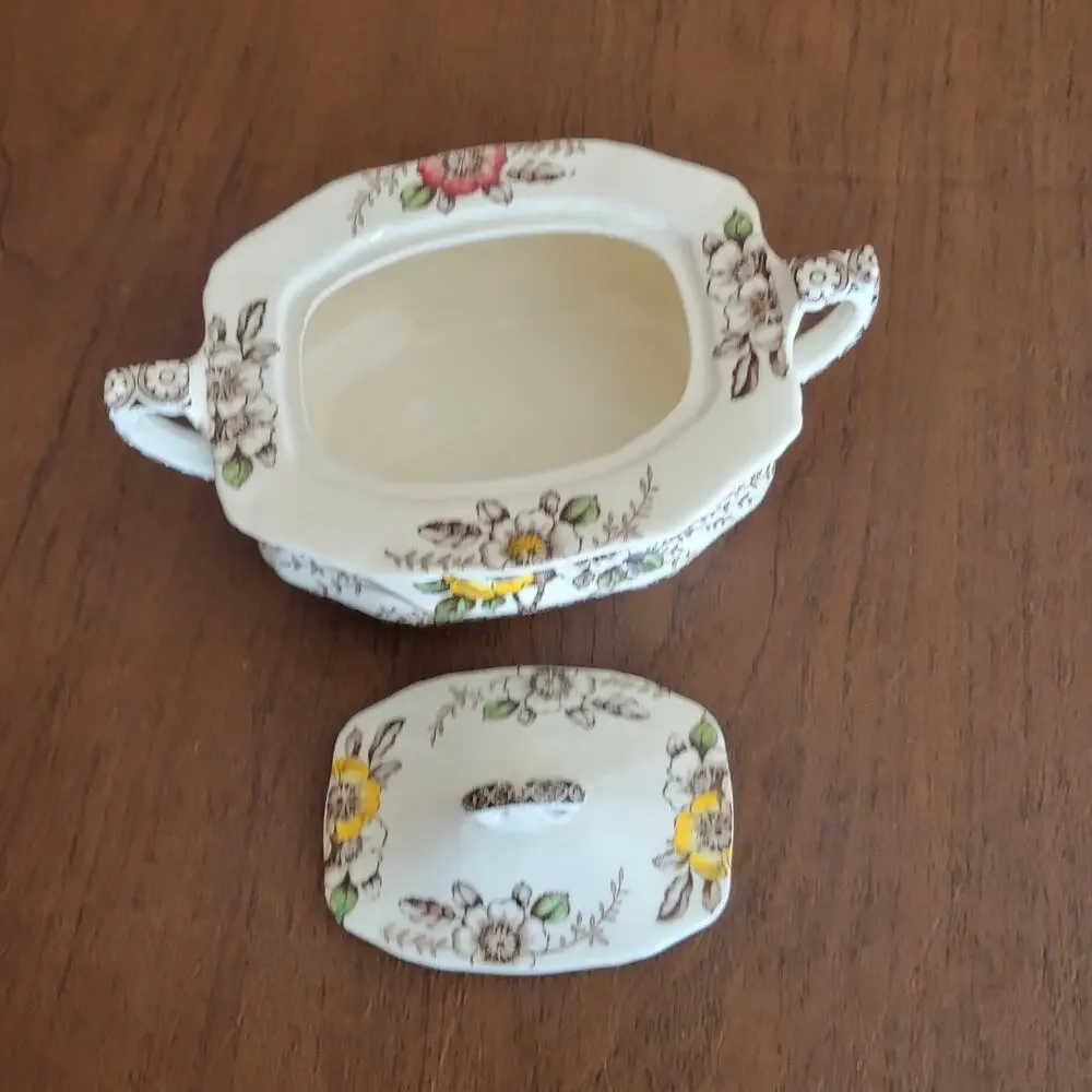 Vintage Alfred Meakin Medway Sugar Dish Bowl With Lid Floral England